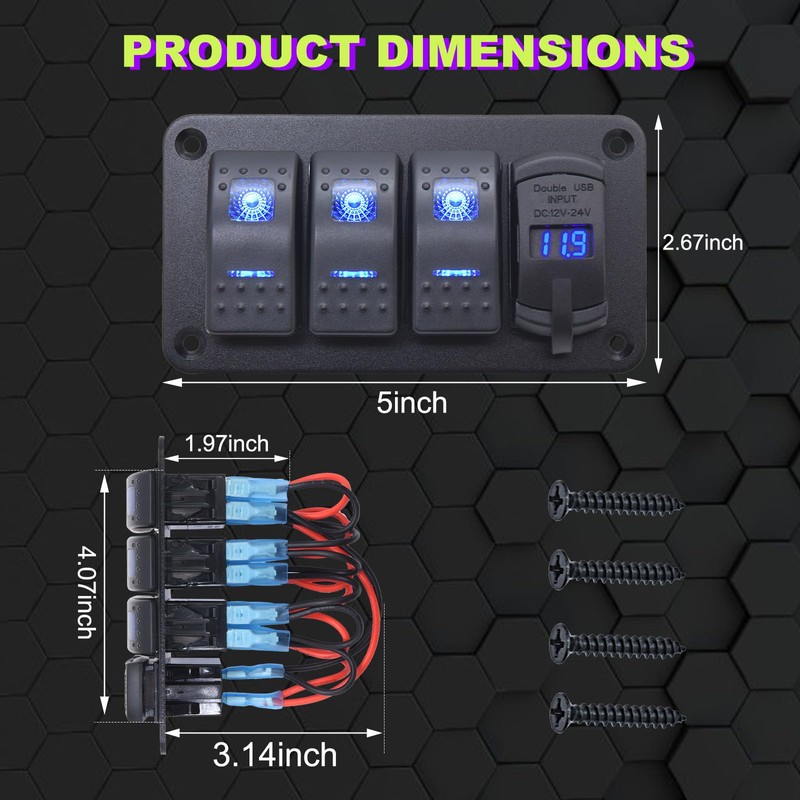Geloo 3 Gang Switch Panel Waterproof, 12 V/24 V Marine