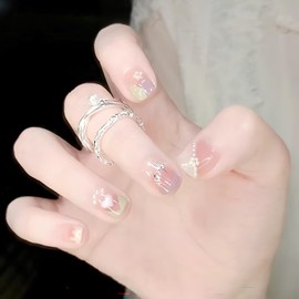 ALLEVG Nail Tips, Pink, 24 Pieces, Cute Macaron, Press-On, Milky Green, French Tips, Pearl Beads, Natural and Cute, Skin-friendly Salon Style, Removable Gel Nails