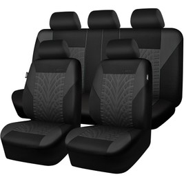 CAR PASS Car Seat Covers Full Sets, Front & Split Rear Bench for Car, 3D Tyre Embossed Automotive Interior Covers, Airbag Compatible, Quick Setup Universal Fit Seat Covers for Car, SUV(Charcoal)