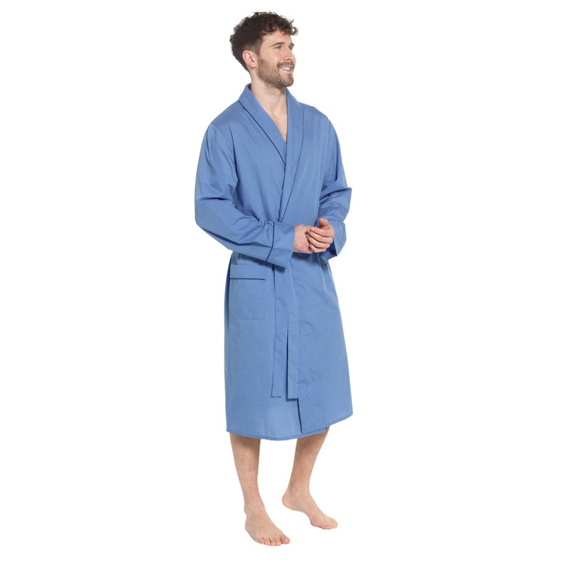 INSIGNIA Mens Plain Woven Lightweight Cotton Poly Dressing Gown Robe