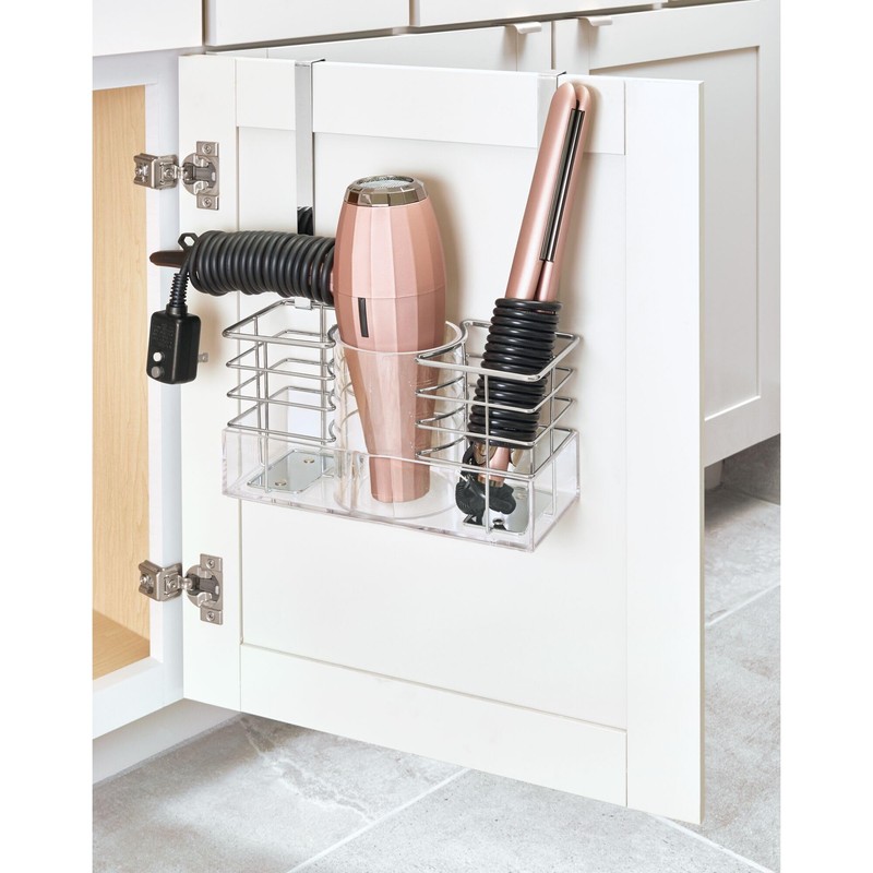 iDesign Countertop or Over-The-Cabinet Clear/Chrome OTC Hair Tool Organizer