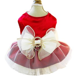 ANIAC Retro Dog Tulle Dress with Leash Ring Spring Summer Girl Puppy Clothes for Small Dog Cat Apparel Formal Pet Prom Dress for Christmas Wedding Birthday Valentines (Red, X-Large)