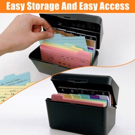Black Index Card Box Set, Flashcard Organiser with Dividers, Colourful Lined, 6 Rings,6 Kraft Stickers, Revision Cards Holder for on the go Learning Notes, Recipe, Study, School Supplies, Office, Home