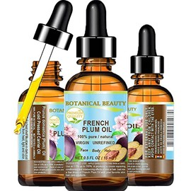 Botanical Beauty PLUM OIL French. 100% Pure Natural Virgin Unrefined Undiluted Cold Pressed Carrier Oil. For Face, Skin, Hair, Body, Lips, Nails (0.5 Fl.oz - 15 ml)