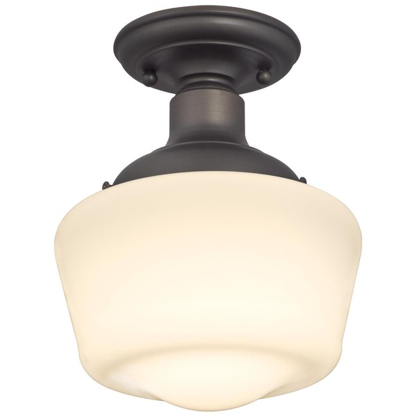 Westinghouse Lighting 6342200 Scholar One-Light Indoor Semi-Flush Ceiling Fixture, Oil Rubbed Bronze Finish with White Opal Glass, 11.42