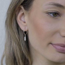 MATERIA by Matthias Wagner SO-22 Women's Pearl Earrings 925 Silver Small Hoop Earrings, Pearl