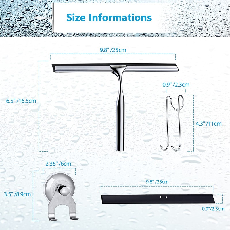 Love-KANKEI Shower Squeegee Stainless Steel Squeegee Shower with Suction Cup,