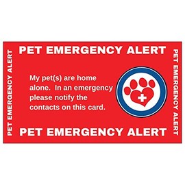 Pet Home Alone Emergency Walled Contact ID Card (Red - 3 Cards), Plus 3 self-Laminating Pouches