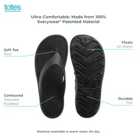 totes Women's Everywear Ara Thong Sandal, Black, 9