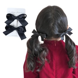 Fesanla Hair Clip, Ribbon, Children, Small, Bowknot, Hair Ornament, Hairpins, Set of 2, Hair Accessories, Cute, Graduation Ceremonies, Weddings, Recitals, Yukata, Clothing (Black)