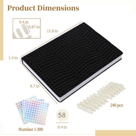 216 Nail Colors Display Book, Nail Gel Polish Organizer Book, Waterproof Textured PU Leather Nail Color Chart with 240 False Nail Tips & 1-300 Numbered Stickers for Nail Art Salons, DIY Nail Design