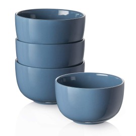 DOWAN Deep Soup Bowls, 30 Ounces Cereal Bowl for Oatmeal, Ceramic Ramen Bowls for Noodle, Porcelain Bowls Set 4 for Kitchen, Dishwasher and Microwave Safe, Airy Blue