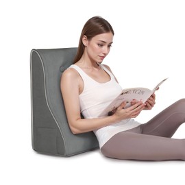 Daneey Reading Pillows for Sitting in Bed Adult Back Pillow for Bed Sitting Up, Back Support Pillow for Bed, Foam Wedge Pillow for Neck, Lumbar, Back, Gray, 20 * 9 * 22IN, Velvet