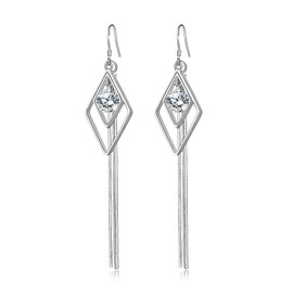Cangall Silver Drop Earrings for Women, 925 Sterling Silver Dangle Drop Earrings with Zircon, Hypoallergenic Dangly Hook Hanging Earrings for Girls, Twisted Tassel Silver Loops Drop Earrings Long