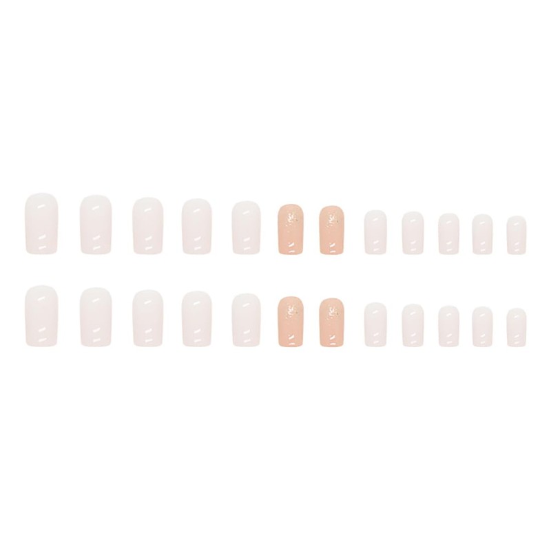 Resweky Medium Complete False Nails Pink Nude Square Shiny French