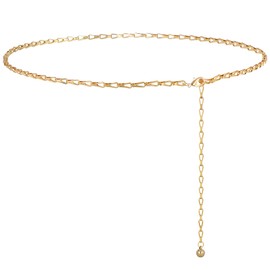 Chain Belt for Women Gold Metal Waist Chain Ladies Adjustable Body Waist Link Belts Fashion Chunky Chain Belts for Dress,59"