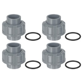 sourcing map PVC Union Pipe Fitting, 4Pcs 3/4" PVC Slip Union Coupling Adapter with O-Ring, Slip Socket Port Connection for Swimming Pools and Outdoor Plumbing Applications (Grey)