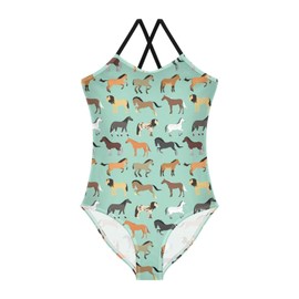 Ollabaky Horse Girls One Piece Swimsuit Toddler Bathing Suit Kids Summer Beach Swimwear for Little Girl 9-10T Multi