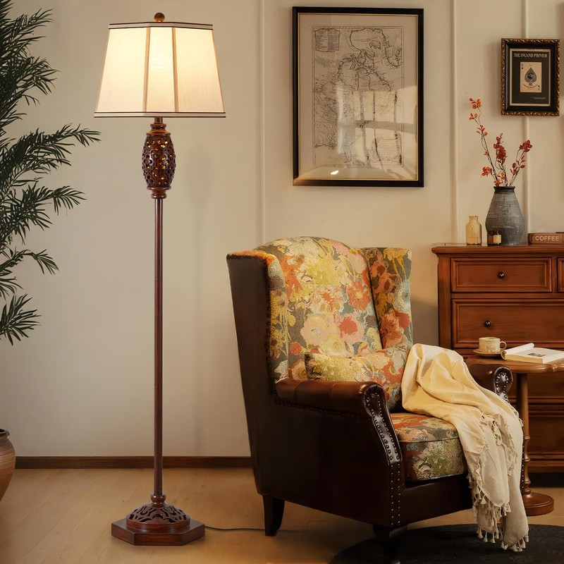 Luvkczc Vintage Floor Lamp - Brown Carved Resin with Hollow