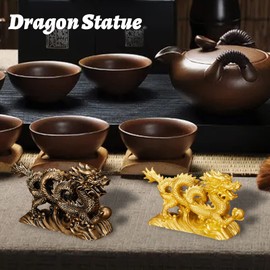 Elionless Feng Shui Dragon Statues, Chinese Dragon Figurine Ornament Home Office Car Decoration Attract Wealth and Good Luck (Gold)