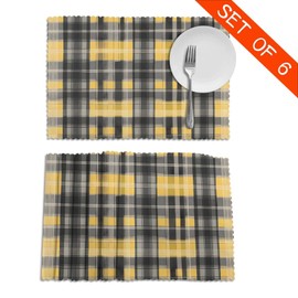 WHJYMX Yellow Gray Black Plaid Prints Placemats Plate mat 12x18in 6 Pieces Set Table Decoration Suitable for Gatherings Family use