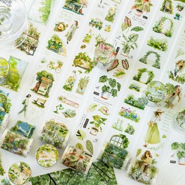 Scrapbook Accessories Stickers for Flowers, 6 Rolls PET Washi Tape Set, Transparent Tapes Stickers Adult for Scrapbooking, Junk Journaling, Bullet Journal, Travel Journal (Green Oxygen Plan Series)