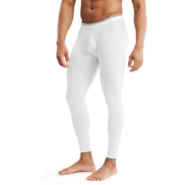MIZOK Men’s See Through Mesh Compression Pants Ice Silk Yoga Slim Leggings Tights White L