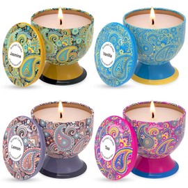 Aromatherapy Candle Stress Relief Gift Set, 4 Packs of 4 Ounces, 100% Soy, Long-Lasting, Suitable for Family fragrances, Holiday Decorations, Weddings (Lemon, Vanilla, Jasmine, Green Tea)