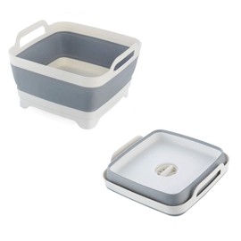 Collapsible Dish Pans for Washing Dishes 9L Portable Wash Dish Basin Foldable Laundry Tub with Drain Plug for Kitchen Sink Camping RV Accessories