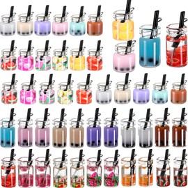 48 Pieces Milk Tea Charms Boba Charms Mini Bottle Charms Pendant for DIY Jewelry Craft Earring Keychain, 12 Styles (0.43 x 0.55 Inch, 0.39 x 0.71 Inch)