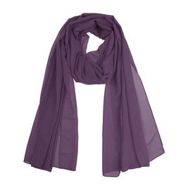 Elerevyo Women's Scarf, Solid, Chiffon, Lightweight, Soft, Thin, Long Head Wrap, All Seasons, 70.9 x 27.6 inches (180 x 70 cm), dark purple