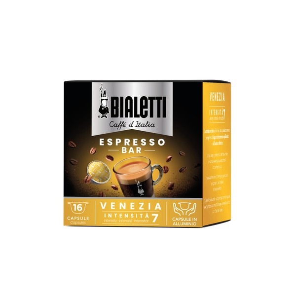 Bialetti Caffè d'Italia Box of 16 Capsules Venice Intensity 7 Compatible with Closed System Bialetti Machines 100% Aluminium