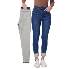 Fakanhui Women's Fleece Lined Jeans Winter Thermal Jeans Denim Skinny Warm Jeans