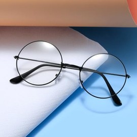 Frogsnout Date Glasses, Silver Rim, 2.1 inches (53 mm), No Degree, Silver Border, Transparent Lens, Round Shape, Stylish, Cute, Date Glasses, Cosplay Accessories, Unisex