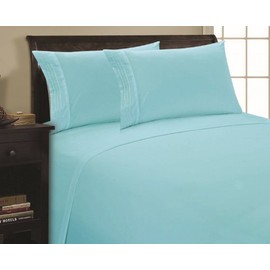 Elegance Linen 1600 Thread Count 3-LINE Egyptian Quality Luxurious Silky Soft WRINKLE & FADE RESISTANT 4 pc Sheet set, Deep Pocket Up to 16" - All Size and Colors, Queen Aqua