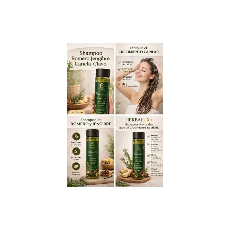 2 Shampoo Natural Romero Acelera Crecimiento Cabello Brillo