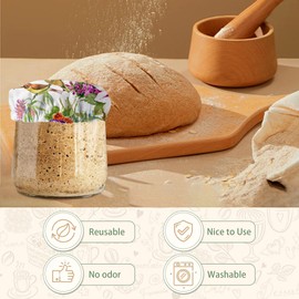 Sourdough Starter Jar Cloth Covers,Vintage Bird Flowers Gifts for Women Baker 5 Pack Kit Stretchy Cloth Jar Lids Fits Jar Mouth Ranging 3"- 4" Inches