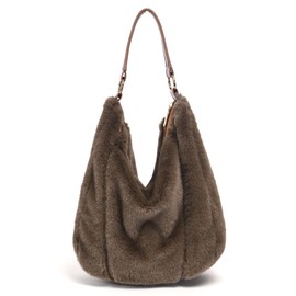 JANLOVE Faux Fur Purse for Women, Fluffy Fuzzy Tote Furry Should Crossbody Bag Handbags, Coffee