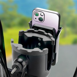 Motorcycle Cup Holder, Water Bottle Holder Phone Stand, Drink Holder Bottle Mount, 2 in 1 Scooter Water Bottle Holder for Handlebar & Frame, Cell Phone Holder