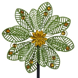 Stargarden Wind Spinner Outdoor, 58 Inch Metal Wind Sculpture Hollowed-Out Leaf Design Pinwheels for Yard and Garden