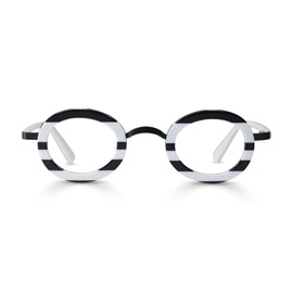 eyebobs - Pinhead | Premium Reading Glasses for Men and Women | Round Frame for Narrow Faces | Black and White Stripe, 2.00