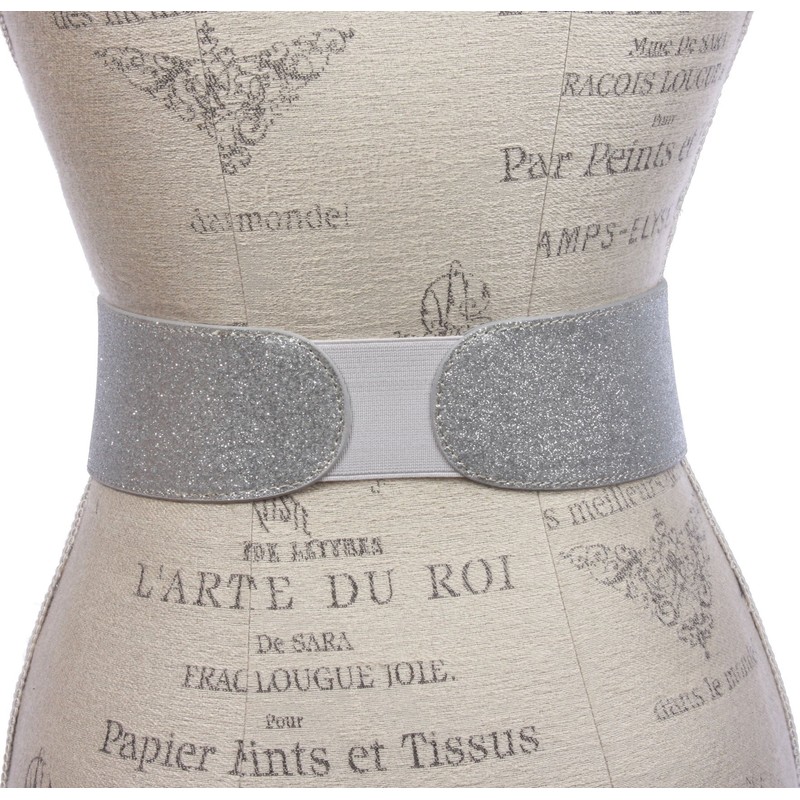 2 3/4" Leaf Hook buckle High Waist Glitter Stretch Belt,