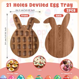 Cinnvoice 2 Pcs 15x10inch Easter Deviled Egg Platter Easter Egg Shape Deviled Egg Tray 21 Holes Deviled Egg Tray Container Wooden Deviled Egg Holder for Countertop Easter Spring Holiday