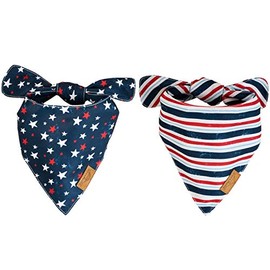 Remy+Roo Dog Bandanas - 2 Pack | Stars+Stripes Set | Premium Durable Fabric | Unique Shape | Adjustable Fit | Multiple Sizes Offered | (Small)