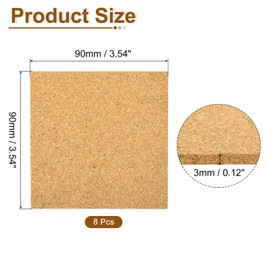uxcell 8 Pcs Cork Coaster for Drink, 90mm/3.54inch Square Absorbent Reusable Cork Mats Blank Coasters for Wine Glass Cup Mug DIY Crafts (3mm Thick)