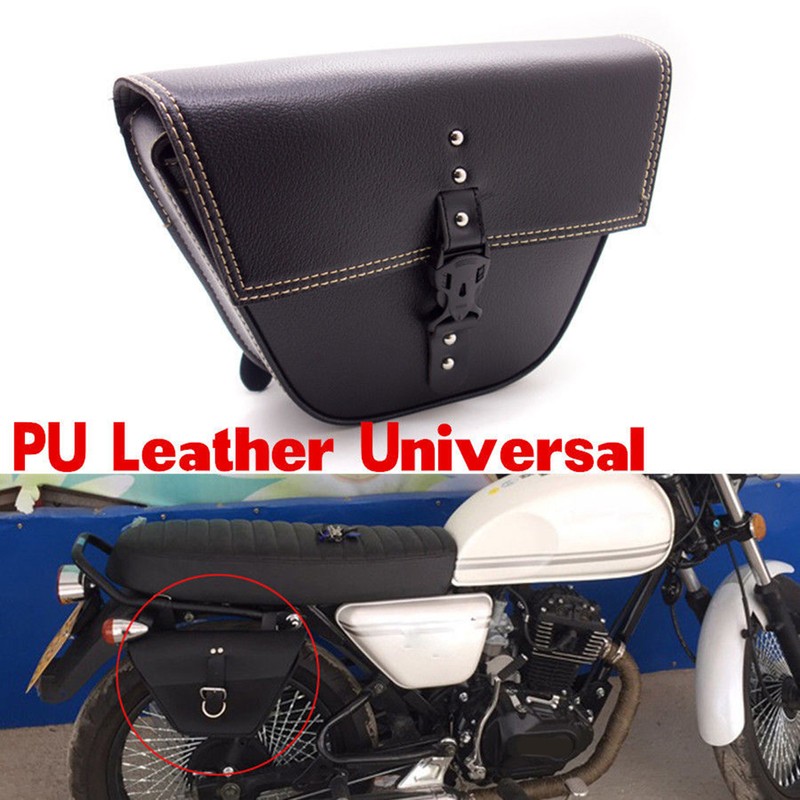 Triangle Synthetic Leather Motorcycle Side Saddle Bag For Cafe Racer