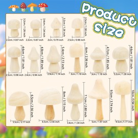 54 Pack Small Unfinished Wooden Mushroom Unpainted Natural Mini Wood Mushrooms with 2 Pcs 6-Color Paint Strips and 4 Pcs Paint Brushes for DIY Craft Projects Home Decor Classroom Crafts