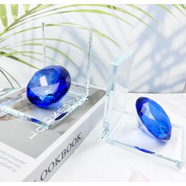 Crystal Bookends Decorative Glass Book Holders Heavy Duty Book Ends with Diamond for Shelf Decor Unique Book Stopper Blue