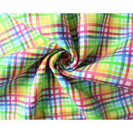 Little Johnny 100% Cotton Fabric - Bright Rainbow Grid Tartan Check - Digital Print Craft Fabric Material