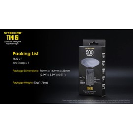 Nitecore TINI 2 Dual OSRAM P8 LED USB Rechargeable Keychain Light -500 Lumen USB-C Rechargeable Keychain Flashlight - 500 Lumen (Choice of Black Or Gray) (Black)